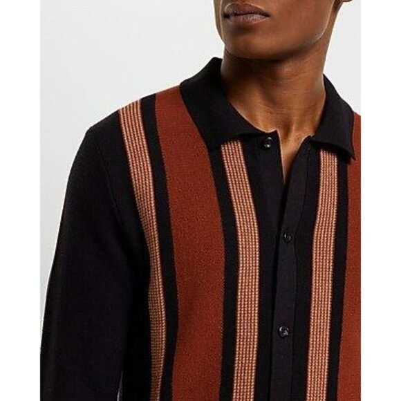 Express Men's Striped Button Down Cotton Sweater Old Money Preppy Grandpa MED - Picture 3 of 11